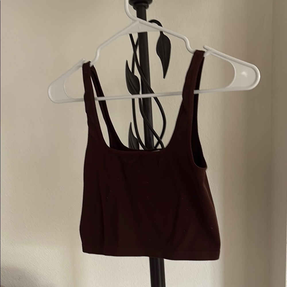 Bozzolo Brown Fitted Crop Tank Top